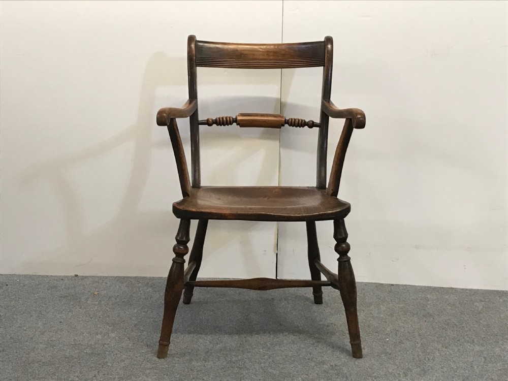 Antique Elm Oxford Scrollback Windsor Armchair 