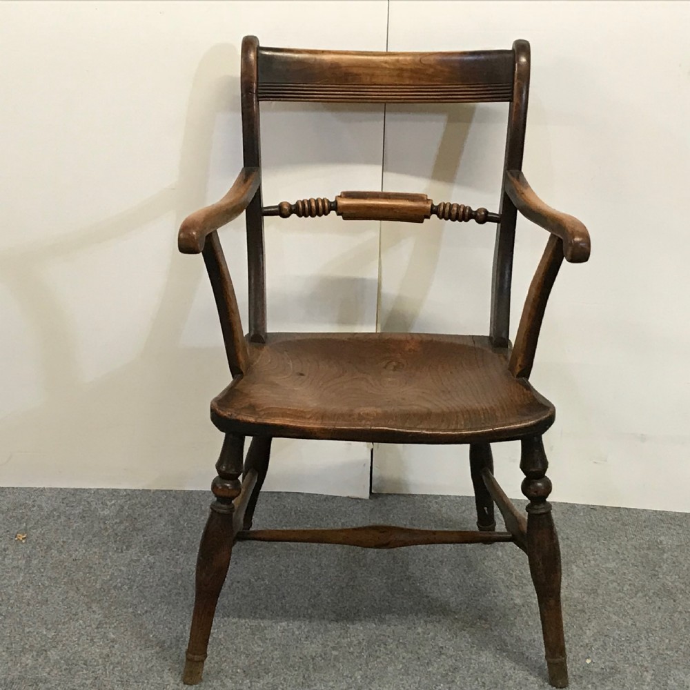 Antique Elm Oxford Scrollback Windsor Armchair  View III