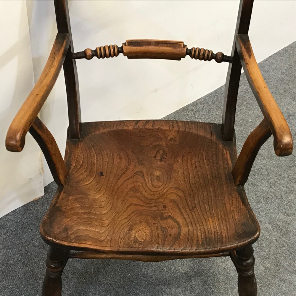 Antique Elm Oxford Scrollback Windsor Armchair  View VII