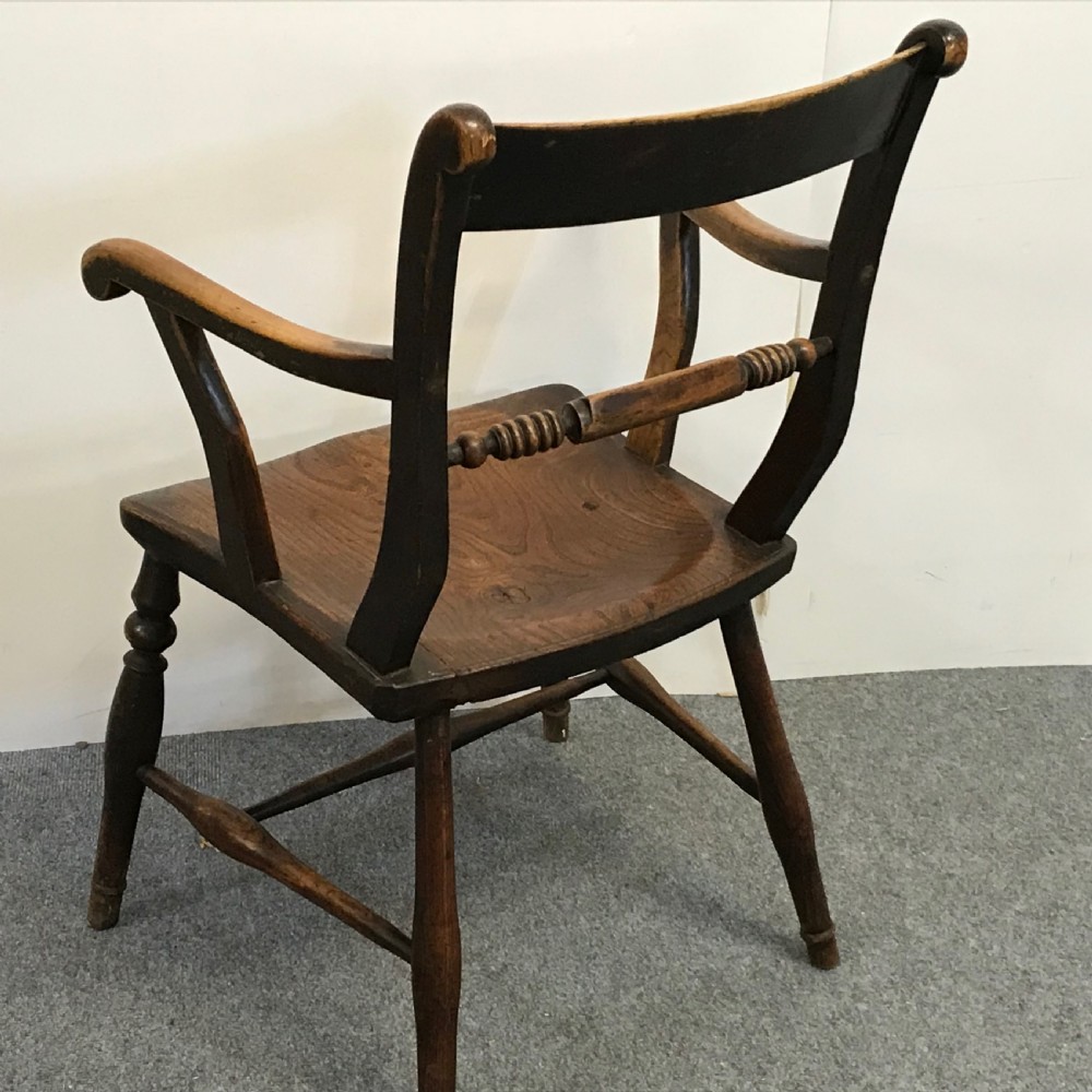 Antique Elm Oxford Scrollback Windsor Armchair  View VIII