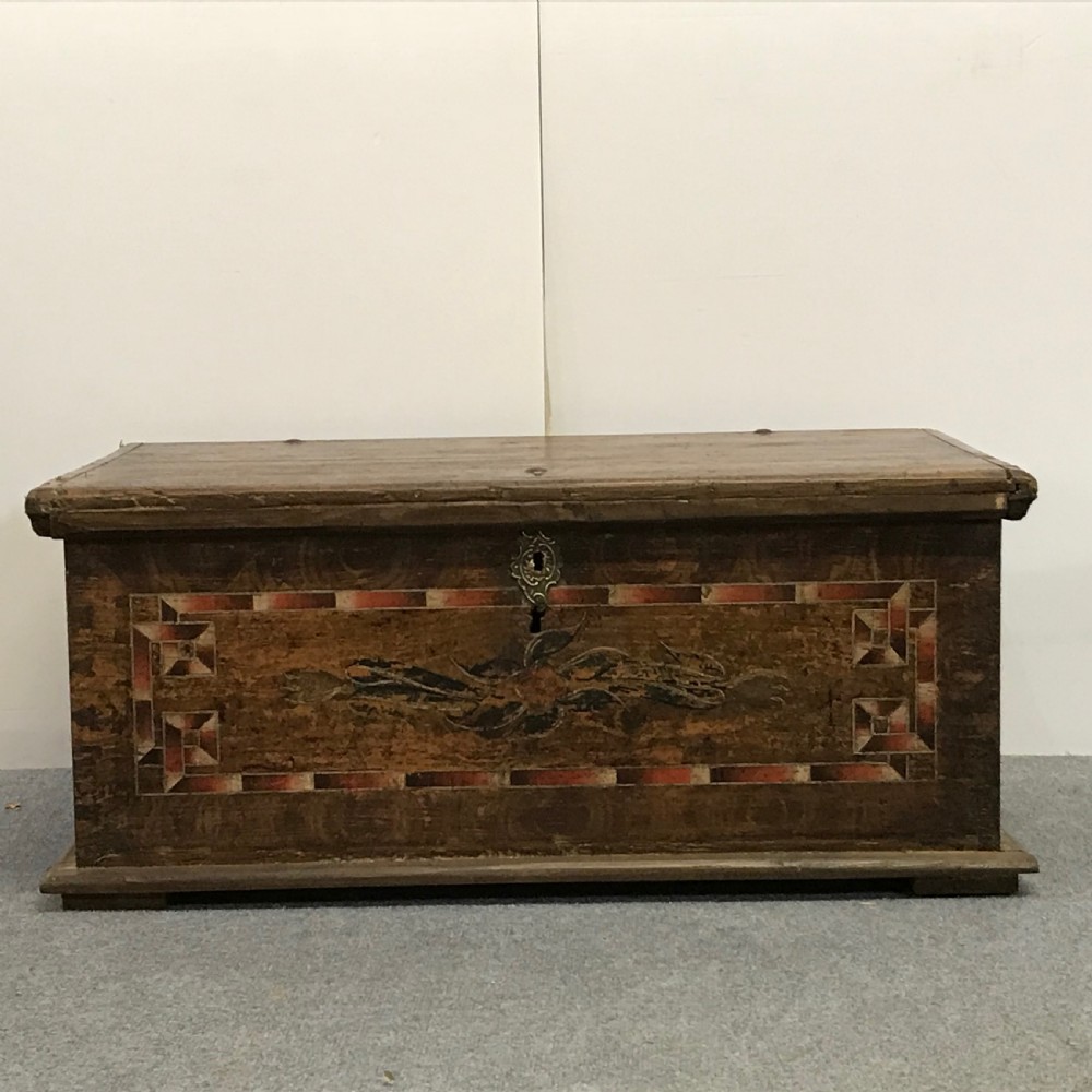 Very Old Small Painted Pine Linen Box  View II
