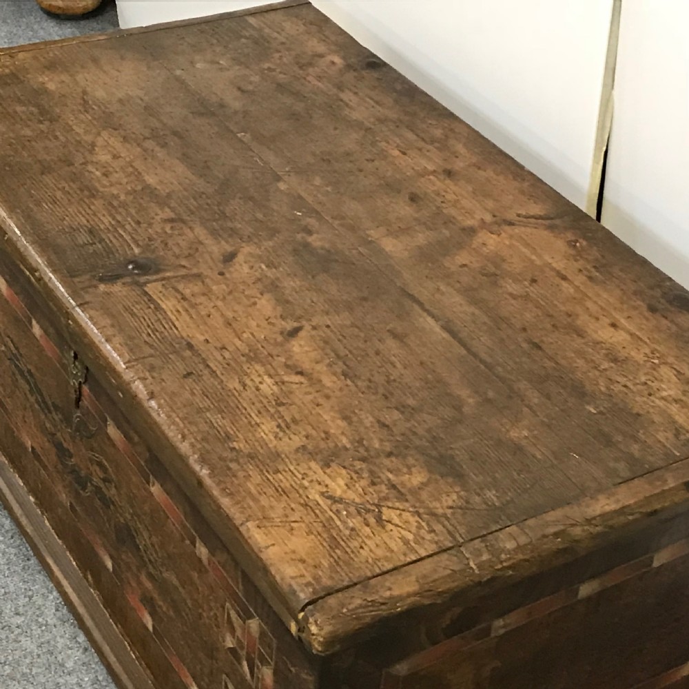 Very Old Small Painted Pine Linen Box  View V