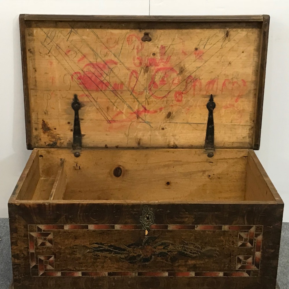 Very Old Small Painted Pine Linen Box  View VIII