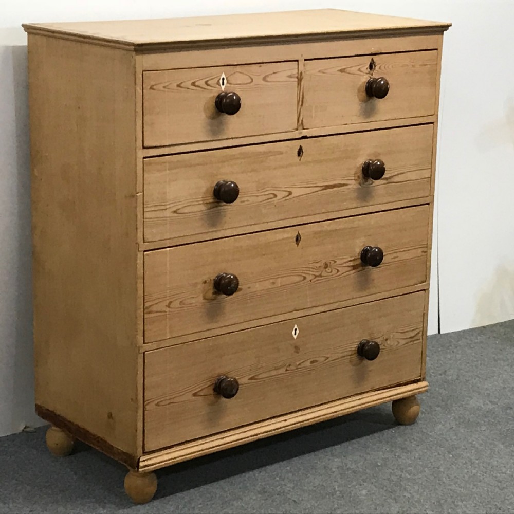 TALL EARLY VICTORIAN PINE CHEST OF DRAWERS View II