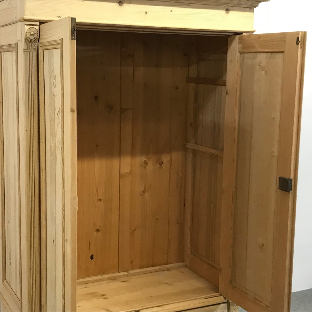 Small & Deep Double Door Antique Pine Wardrobe View II