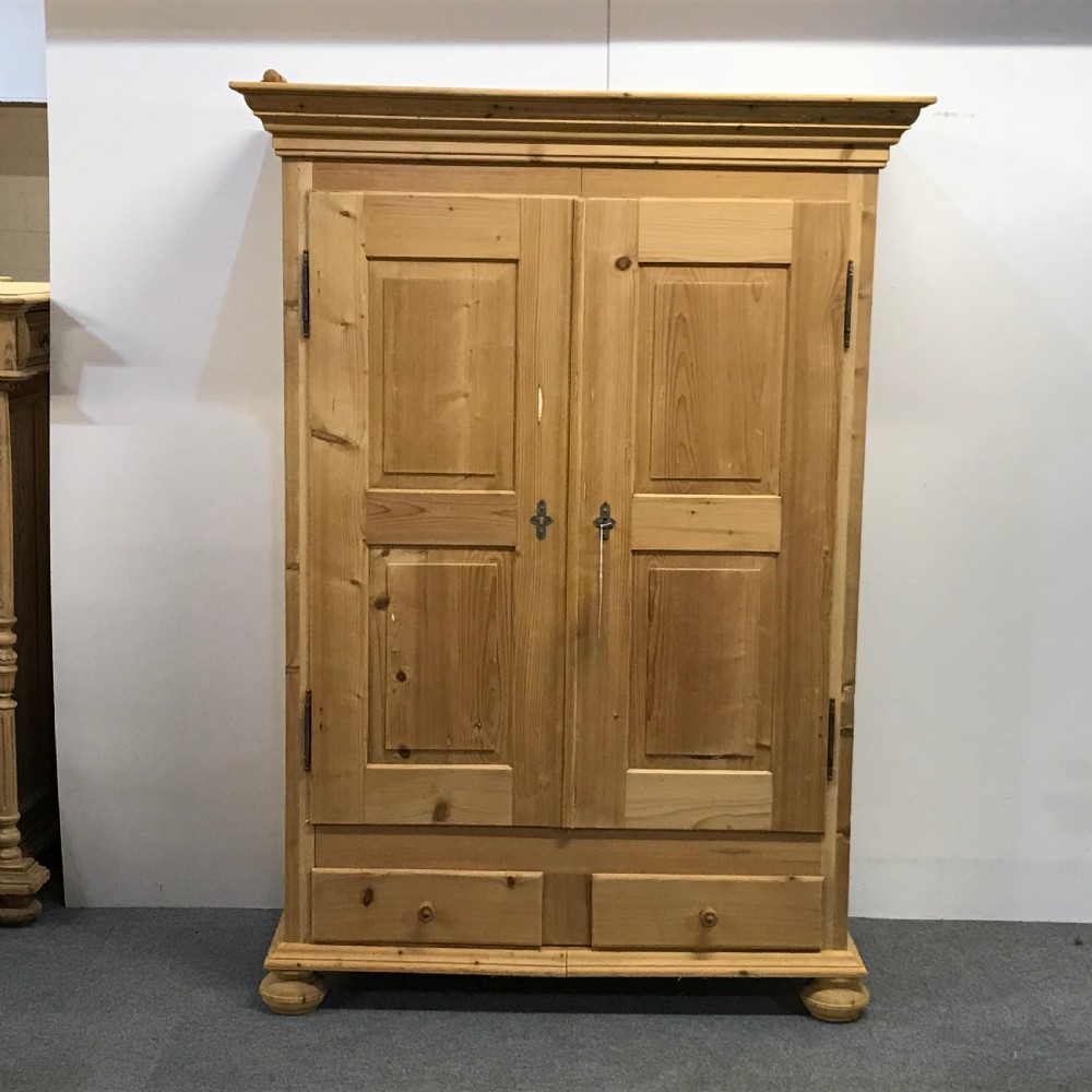 Small Double Antique Pine Wardrobe 