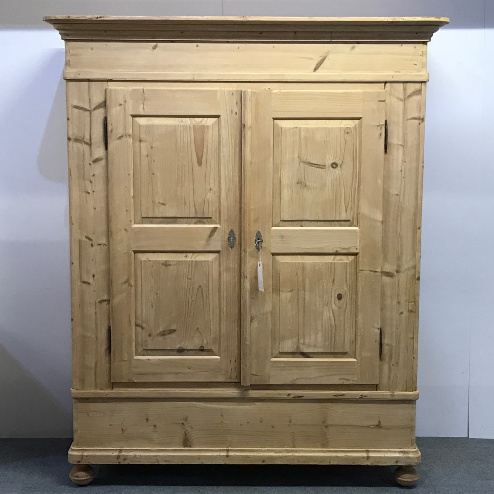 Large Antique Pine Double Wardrobe 