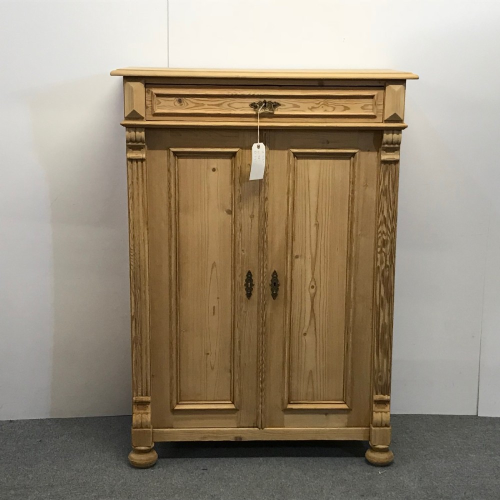 Tall Slim Antique Pine Cupboard With Top Drawer