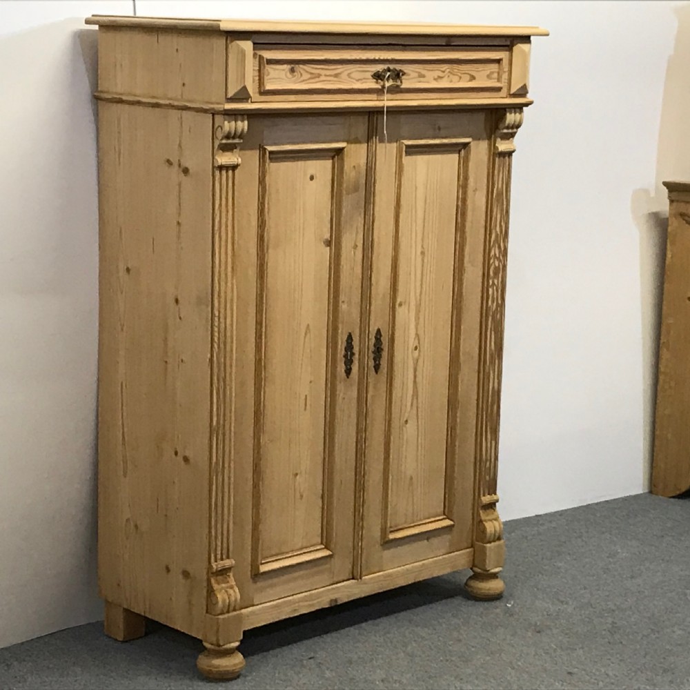 Tall Slim Antique Pine Cupboard With Top Drawer View II