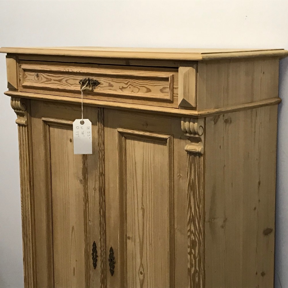 Tall Slim Antique Pine Cupboard With Top Drawer View III