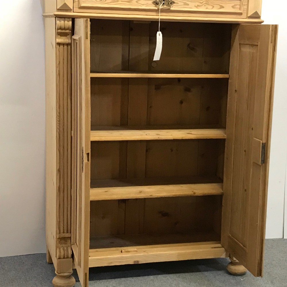Tall Slim Antique Pine Cupboard With Top Drawer View VI