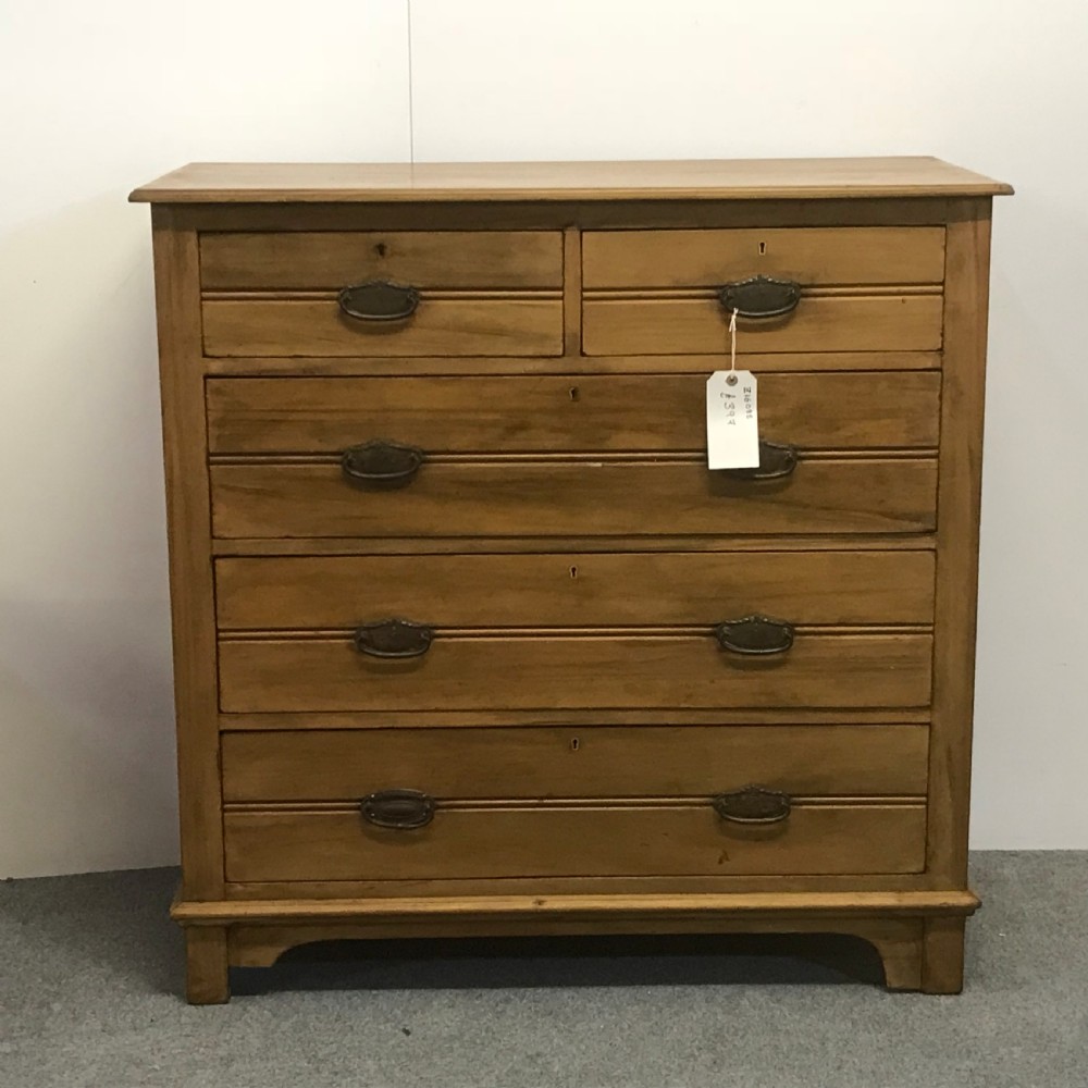 LARGE ENGLISH ANTIQUE SATIN WALNUT CHEST OF DRAWERS