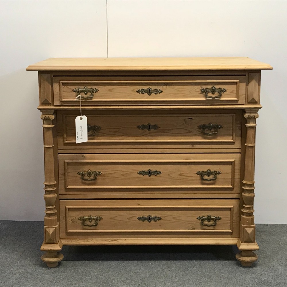 Large Antique Pine Column Chest of Drawers