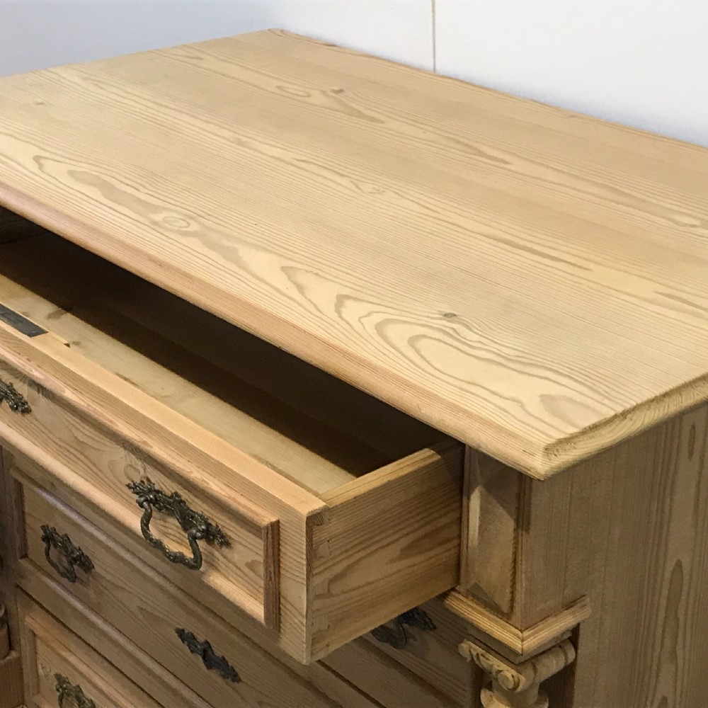 Large Antique Pine Column Chest of Drawers View IV