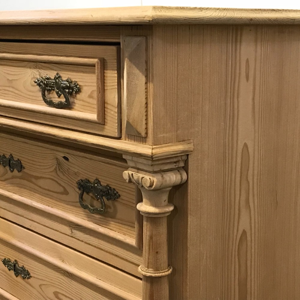 Large Antique Pine Column Chest of Drawers View V