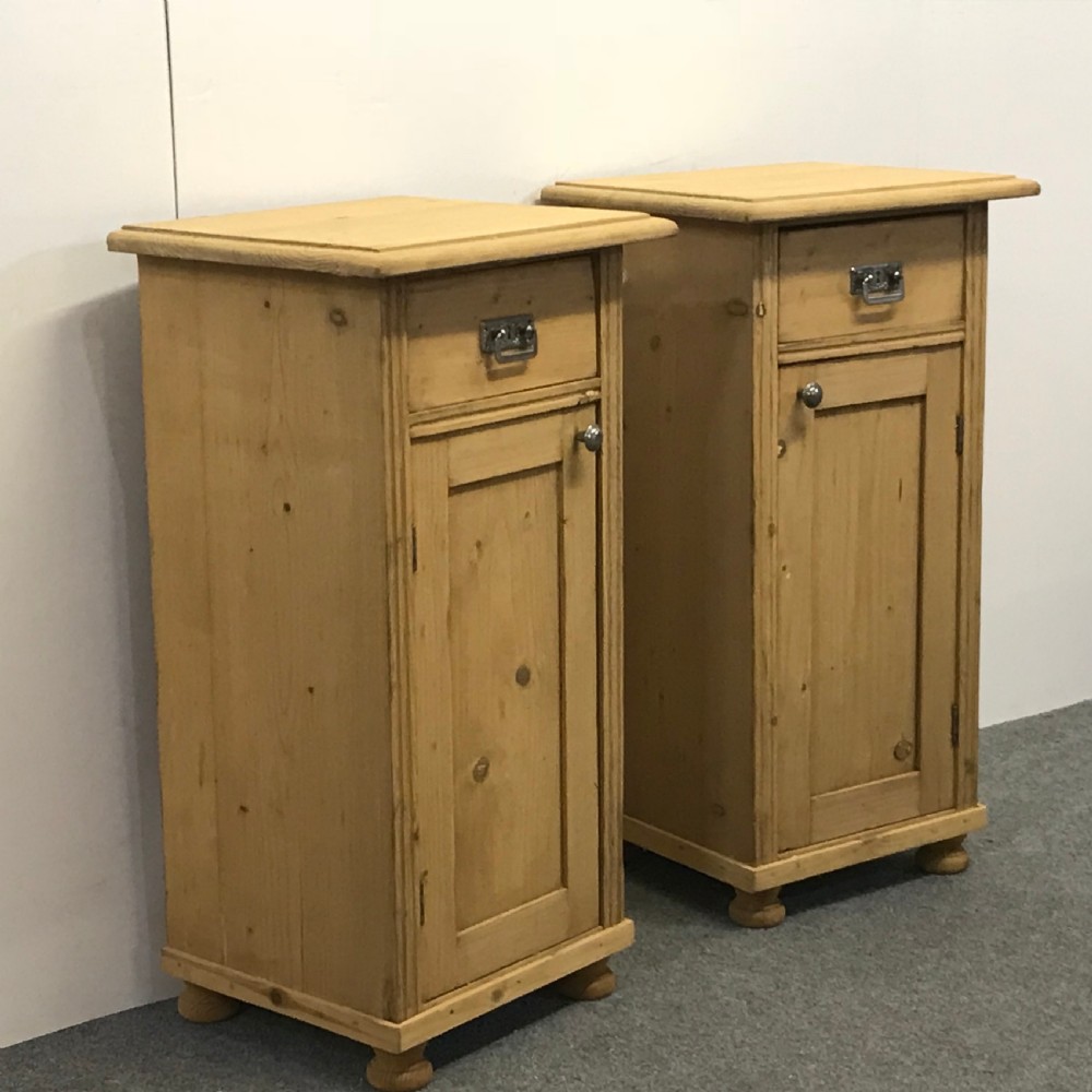 PAIR OF SLENDER ANTIQUE PINE BEDSIDE CUPBOARDS View II