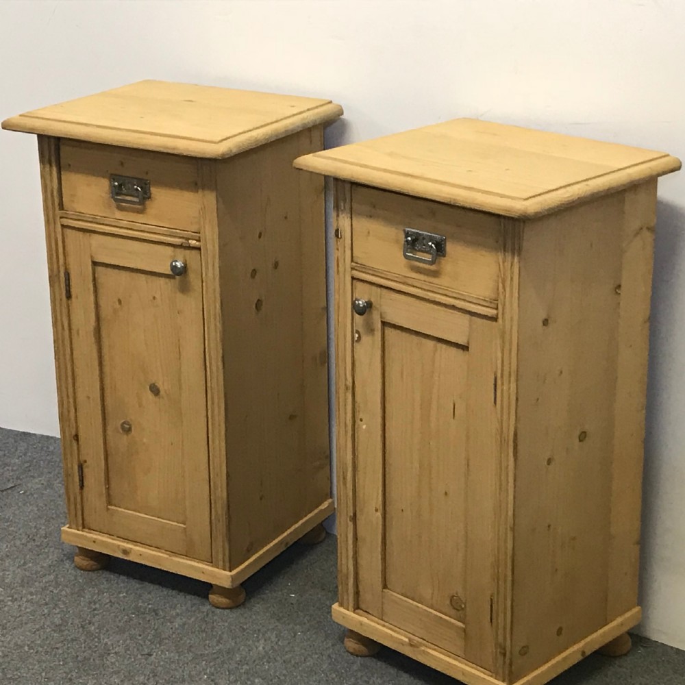 PAIR OF SLENDER ANTIQUE PINE BEDSIDE CUPBOARDS View III