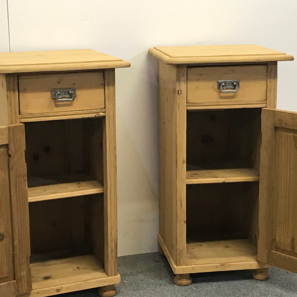 PAIR OF SLENDER ANTIQUE PINE BEDSIDE CUPBOARDS View IV