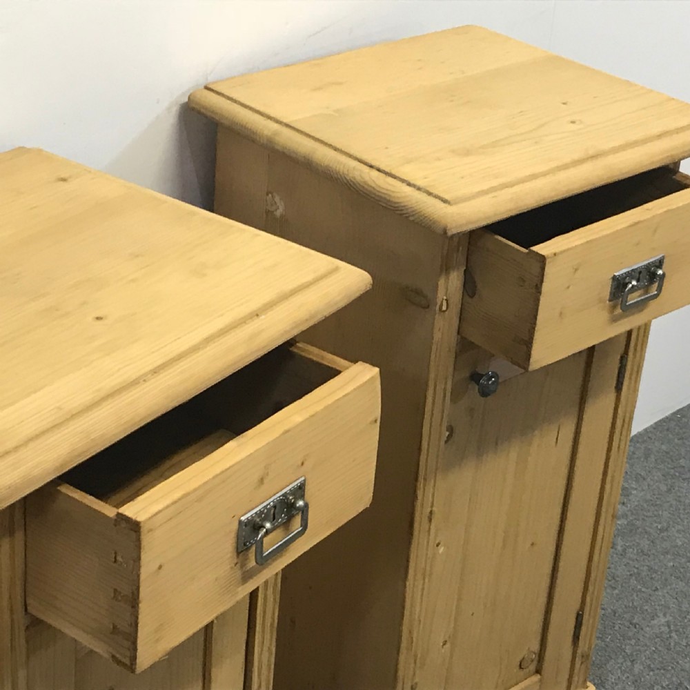 PAIR OF SLENDER ANTIQUE PINE BEDSIDE CUPBOARDS View V