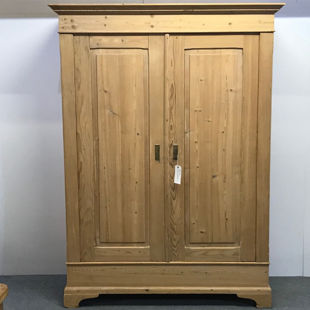 SMALL ANTIQUE PINE DOUBLE WARDROBE 