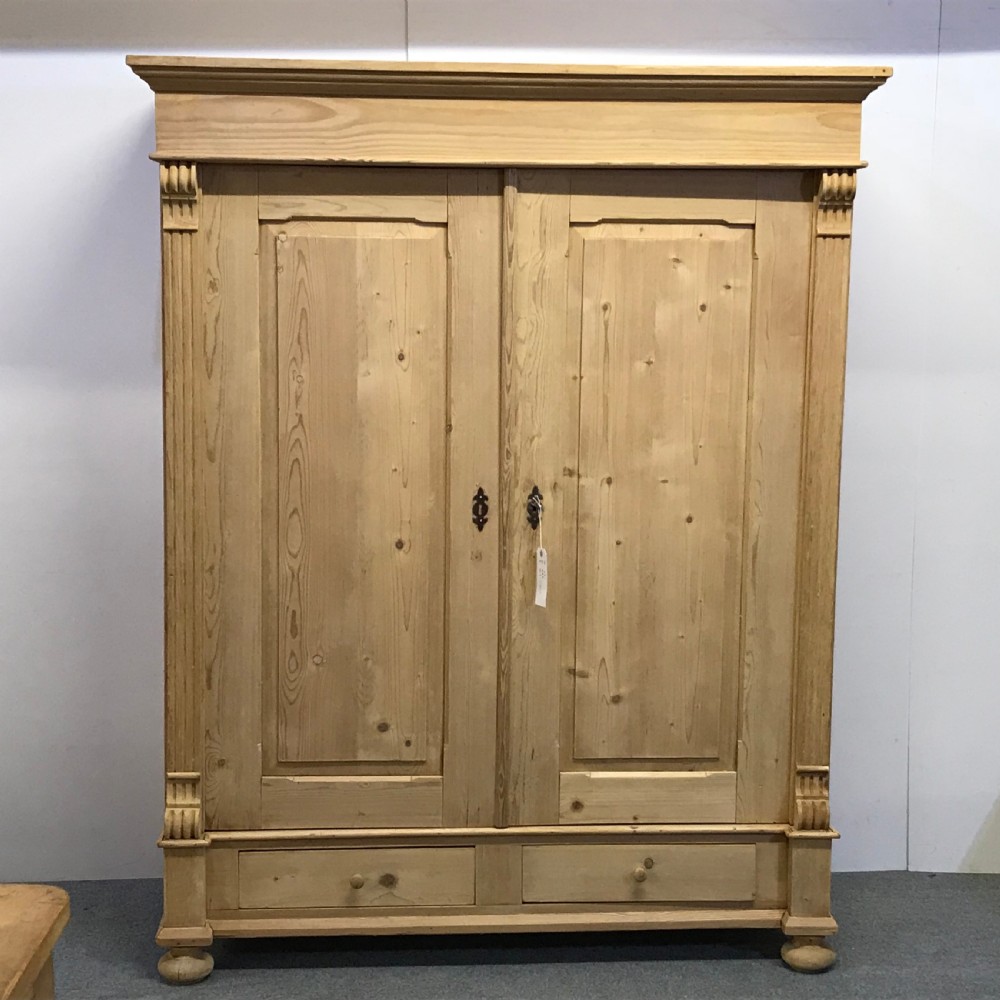 ANTIQUE PINE DOUBLE WARDROBE WITH BOTTOM DRAWERS