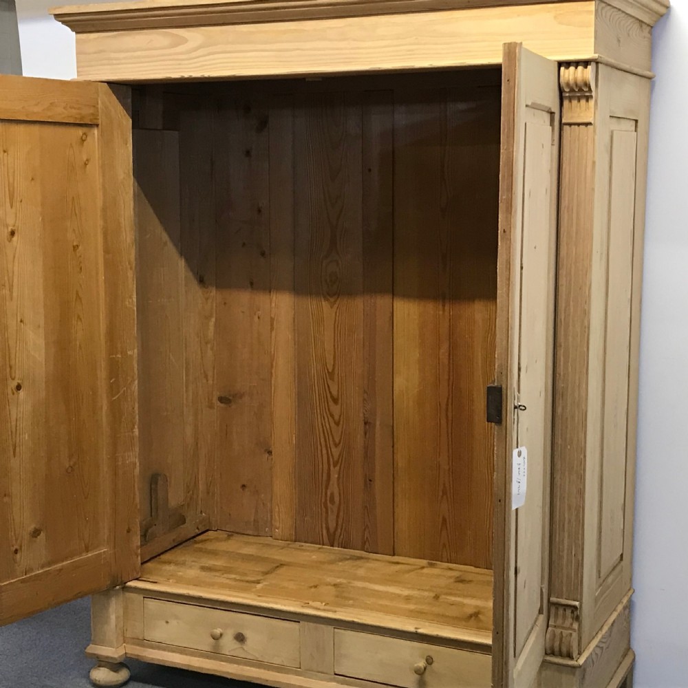 ANTIQUE PINE DOUBLE WARDROBE WITH BOTTOM DRAWERS View II