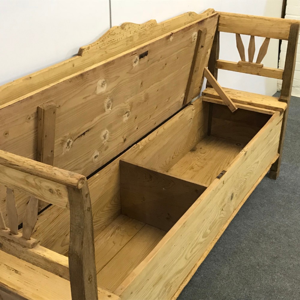 ANTIQUE PINE FARMHOUSE SETTLE WITH STORAGE SEAT View V