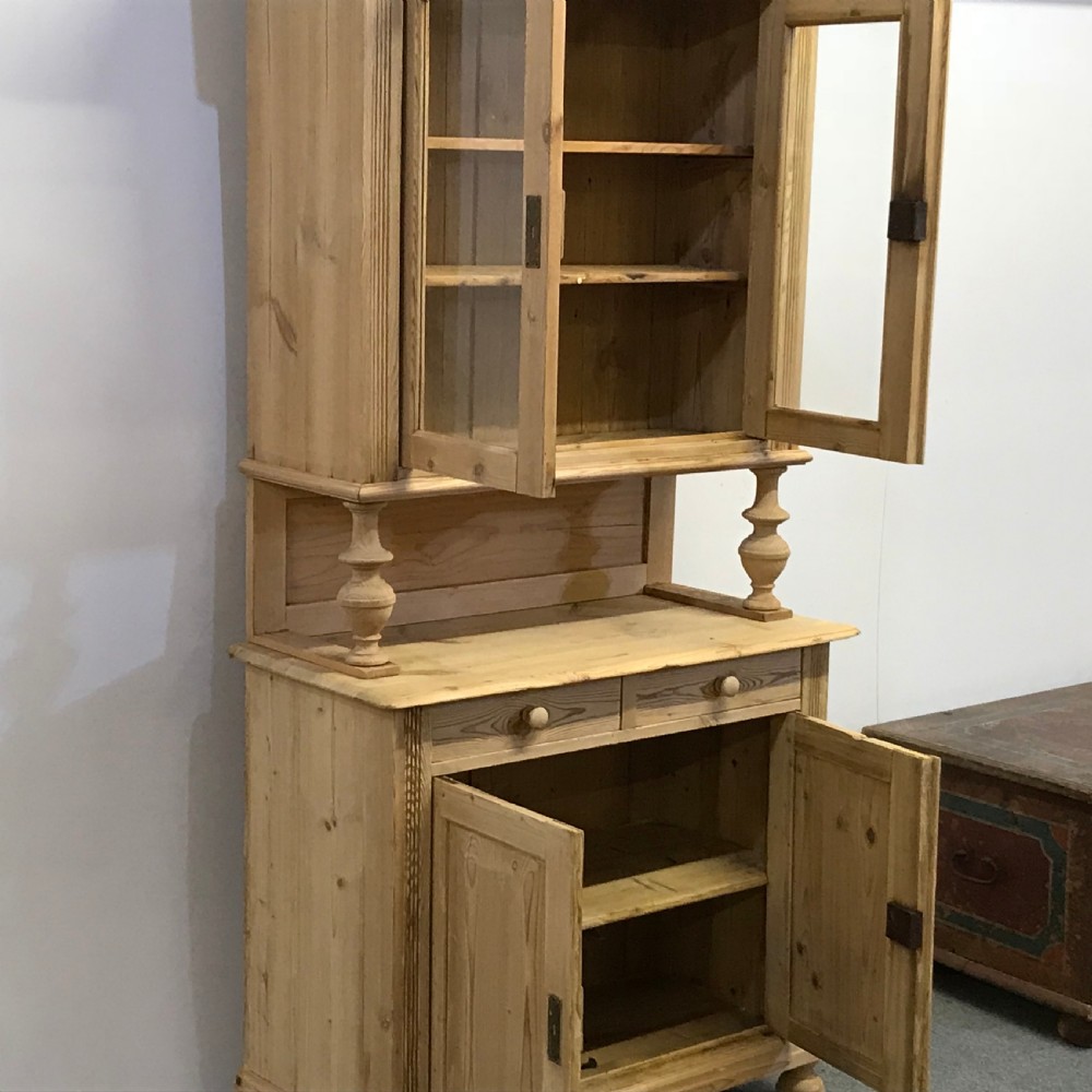 TALL & SLENDER OLD PINE DISPLAY DRESSER C.1910 View V