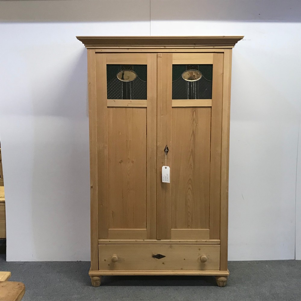 SMALL DOUBLE ART DECO PINE WARDROBE 