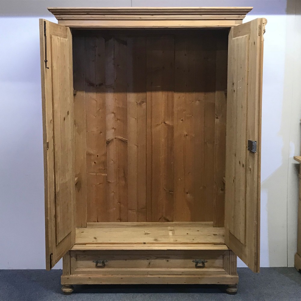 Small Double Antique Pine Wardrobe with Drawer (Dismantles) View II