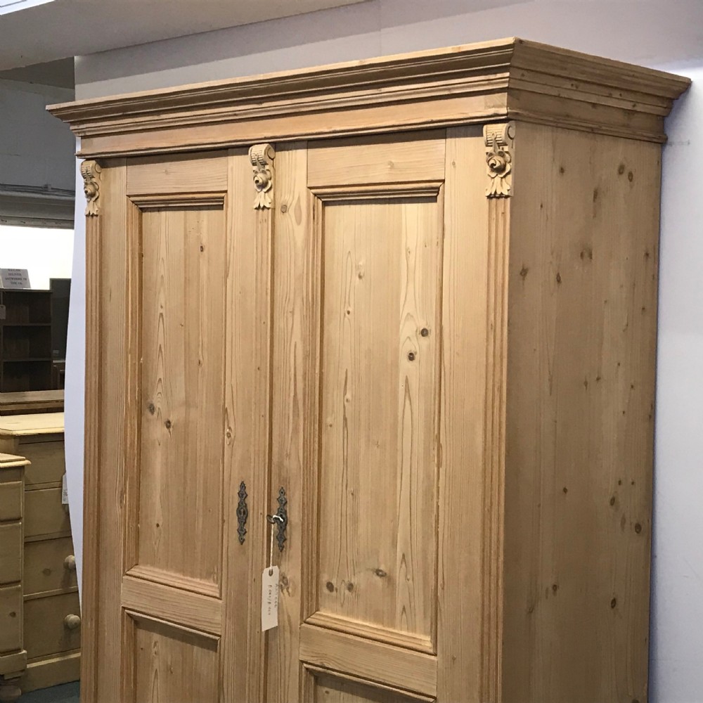 Small Double Antique Pine Wardrobe with Drawer (Dismantles) View VI