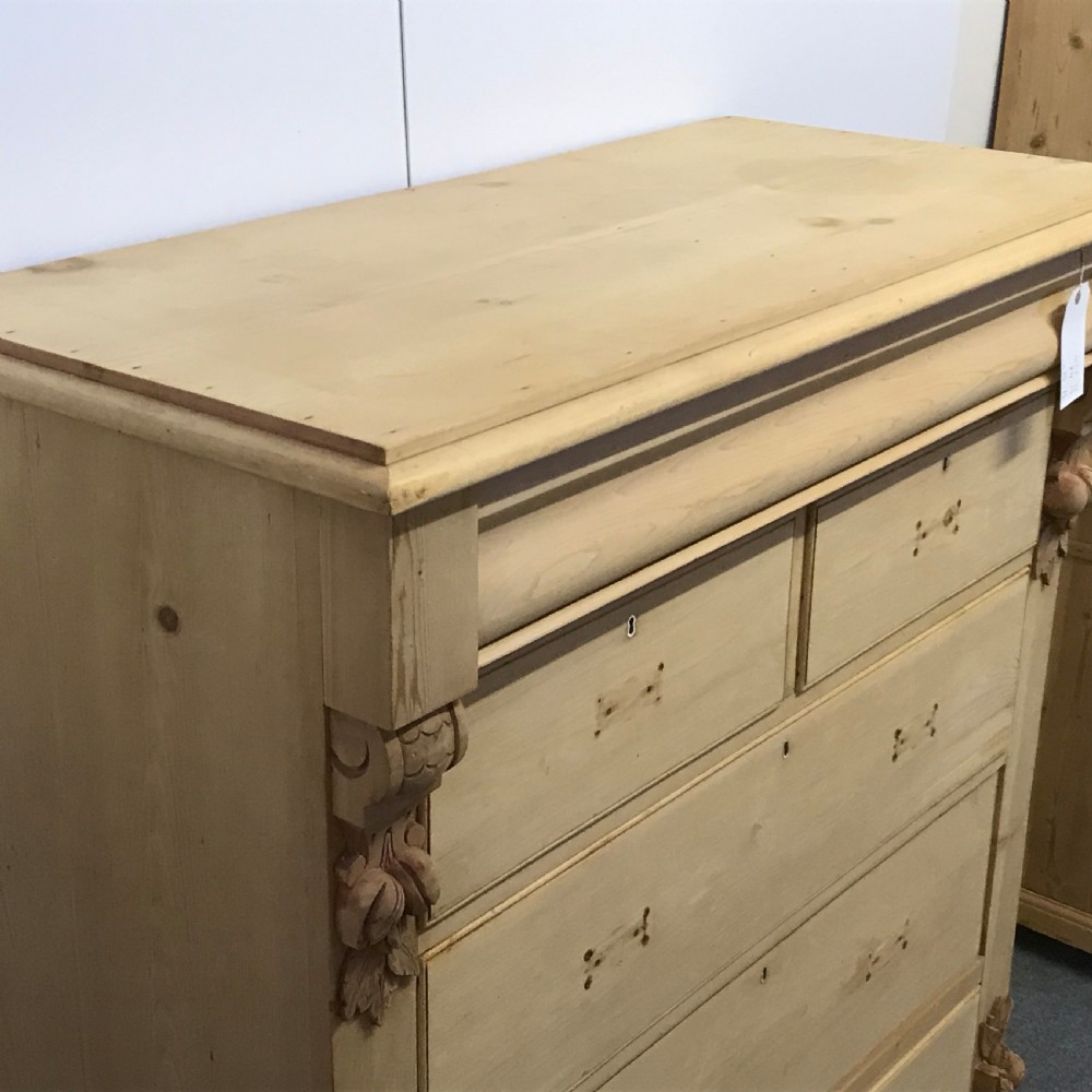 VERY LARGE GRAND ANTIQUE PINE SCOTTISH CHEST OF DRAWERS View VII