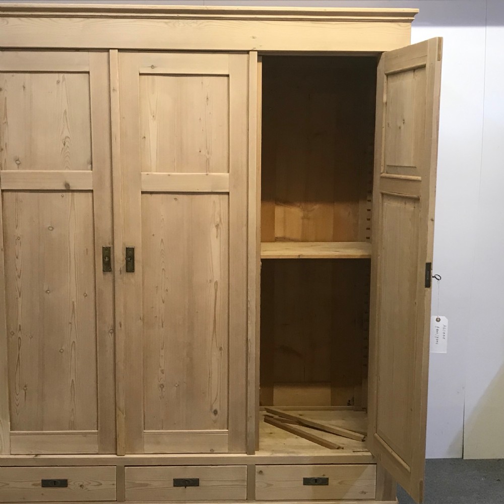 Large Triple Door Antique Pine Wardrobe (Dismantles) View II