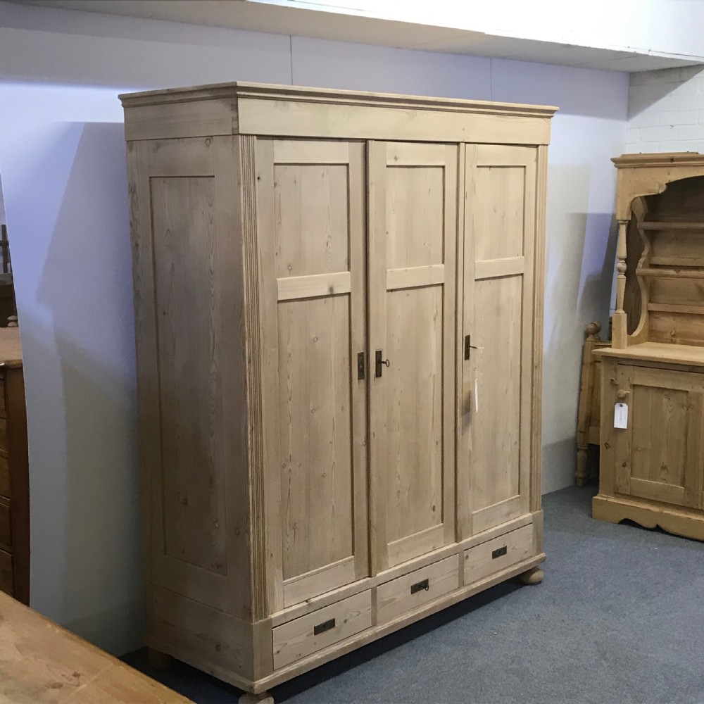 Large Triple Door Antique Pine Wardrobe (Dismantles) View III
