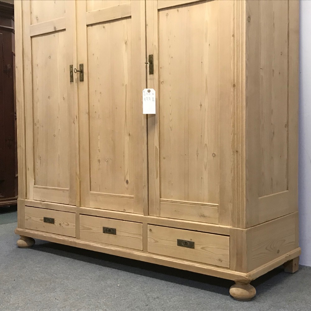 Large Triple Door Antique Pine Wardrobe (Dismantles) View VI