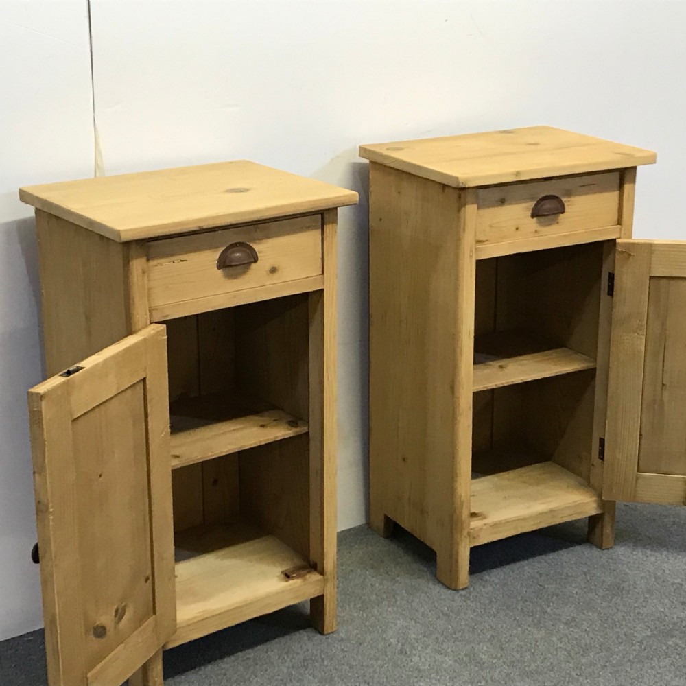 PAIR OF 1920'S OLD PINE  BEDSIDE CUPBOARDS   View II