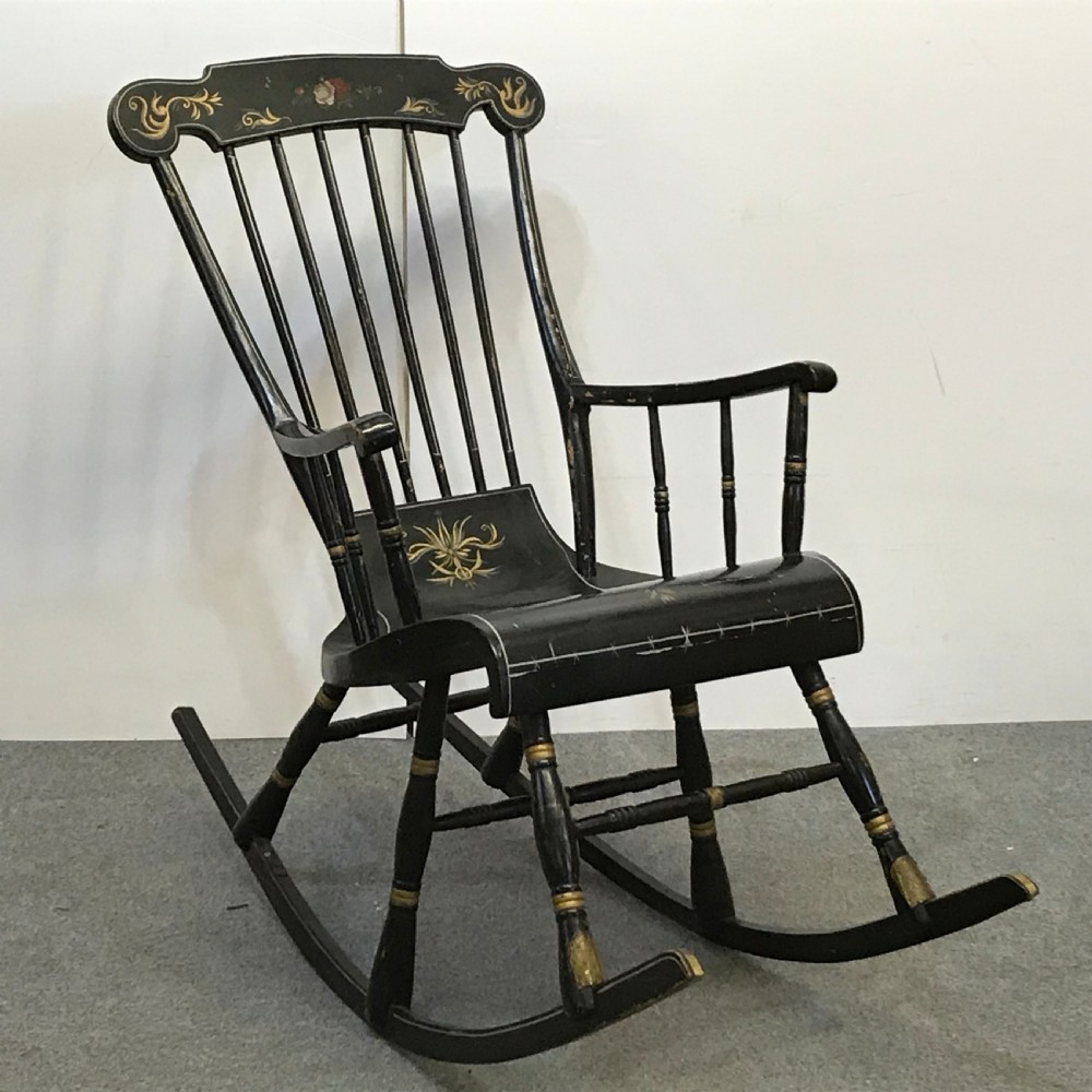 Swedish 6 Legged Painted Antique Rocking Chair 