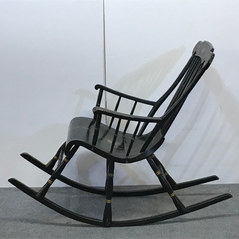 Swedish 6 Legged Painted Antique Rocking Chair  View V
