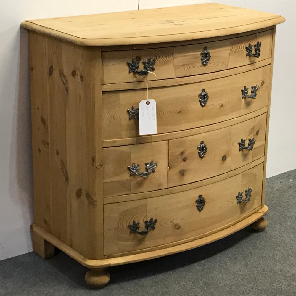 BOW FRONTED ANTIQUE PINE CHEST OF DRAWERS View II