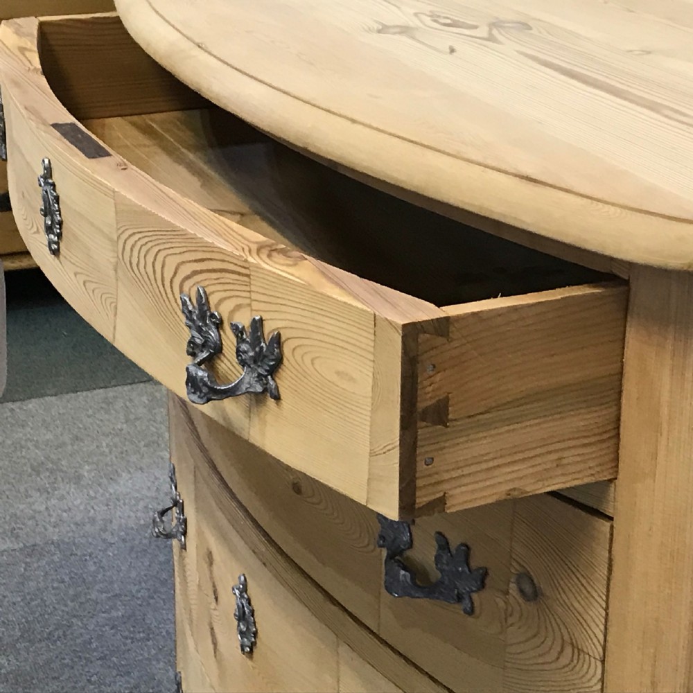 BOW FRONTED ANTIQUE PINE CHEST OF DRAWERS View V