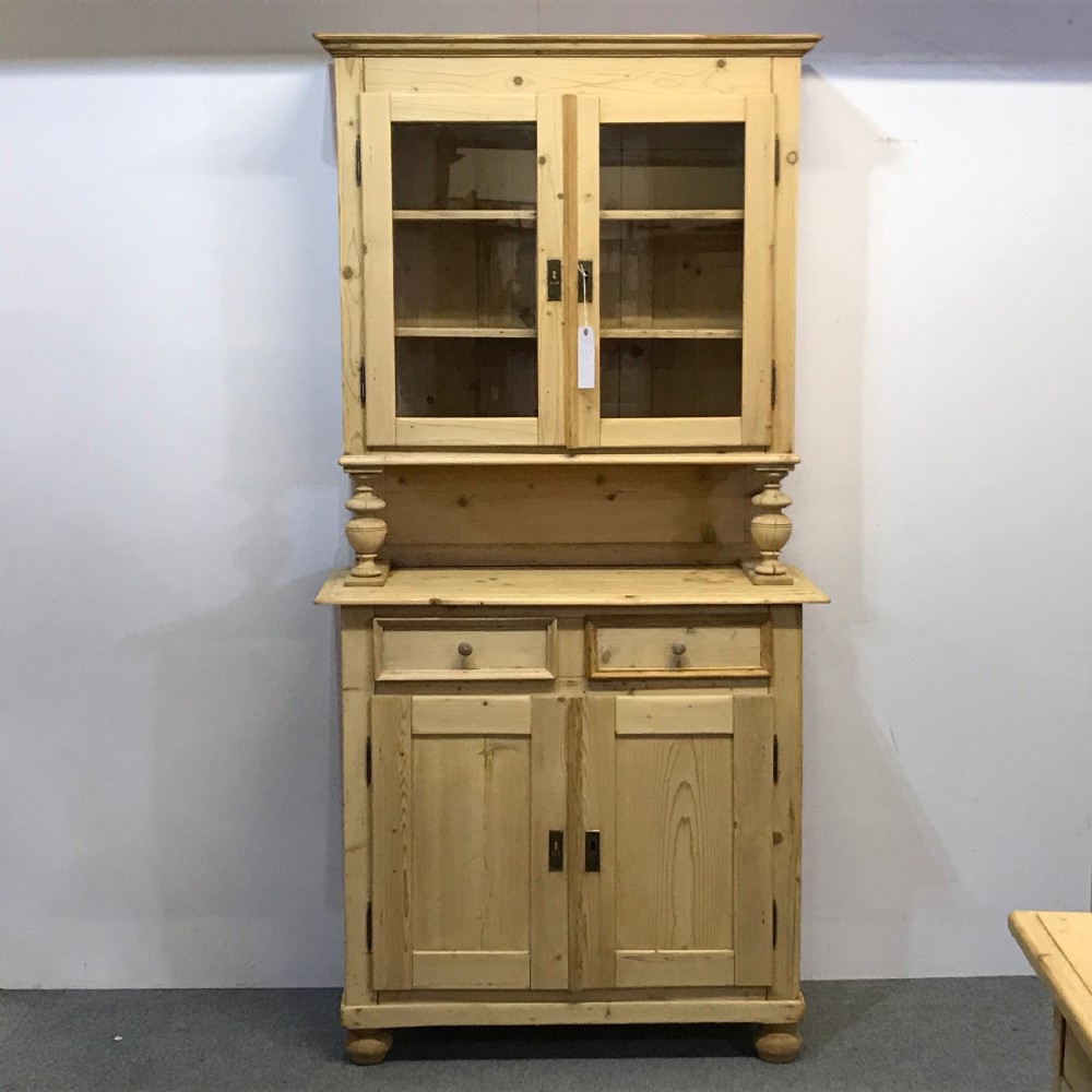 NARROW ANTIQUE PINE GLAZED TOP DRESSER