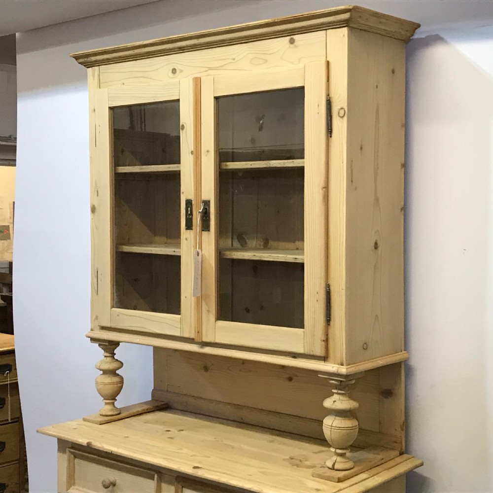 NARROW ANTIQUE PINE GLAZED TOP DRESSER View III
