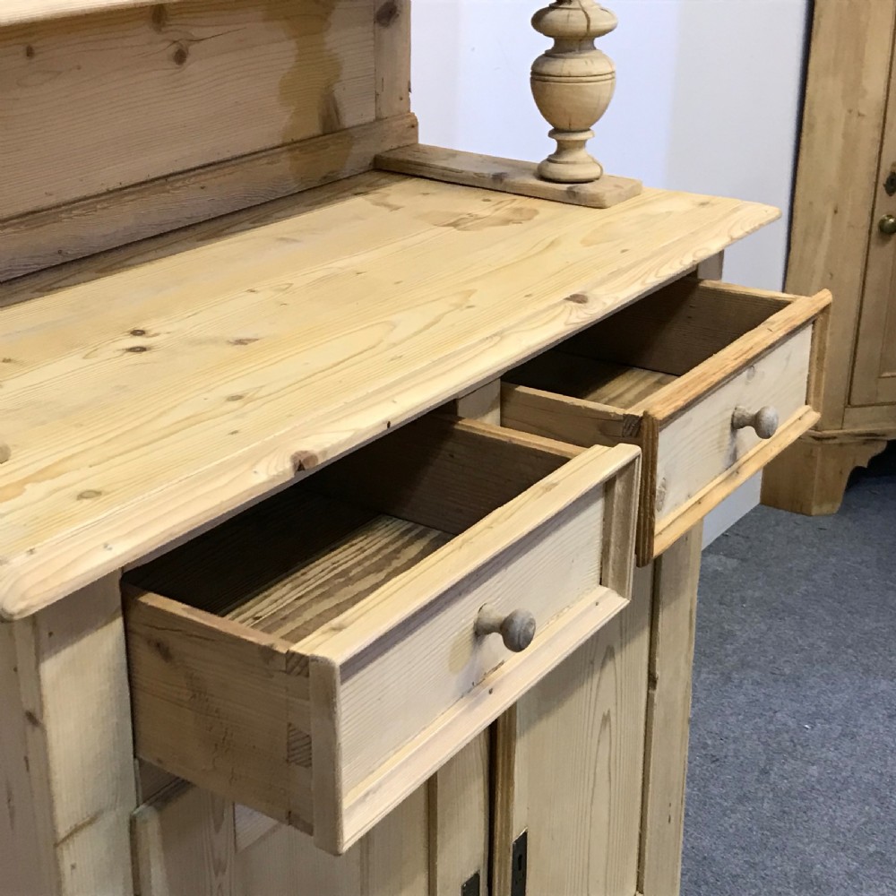 NARROW ANTIQUE PINE GLAZED TOP DRESSER View VI