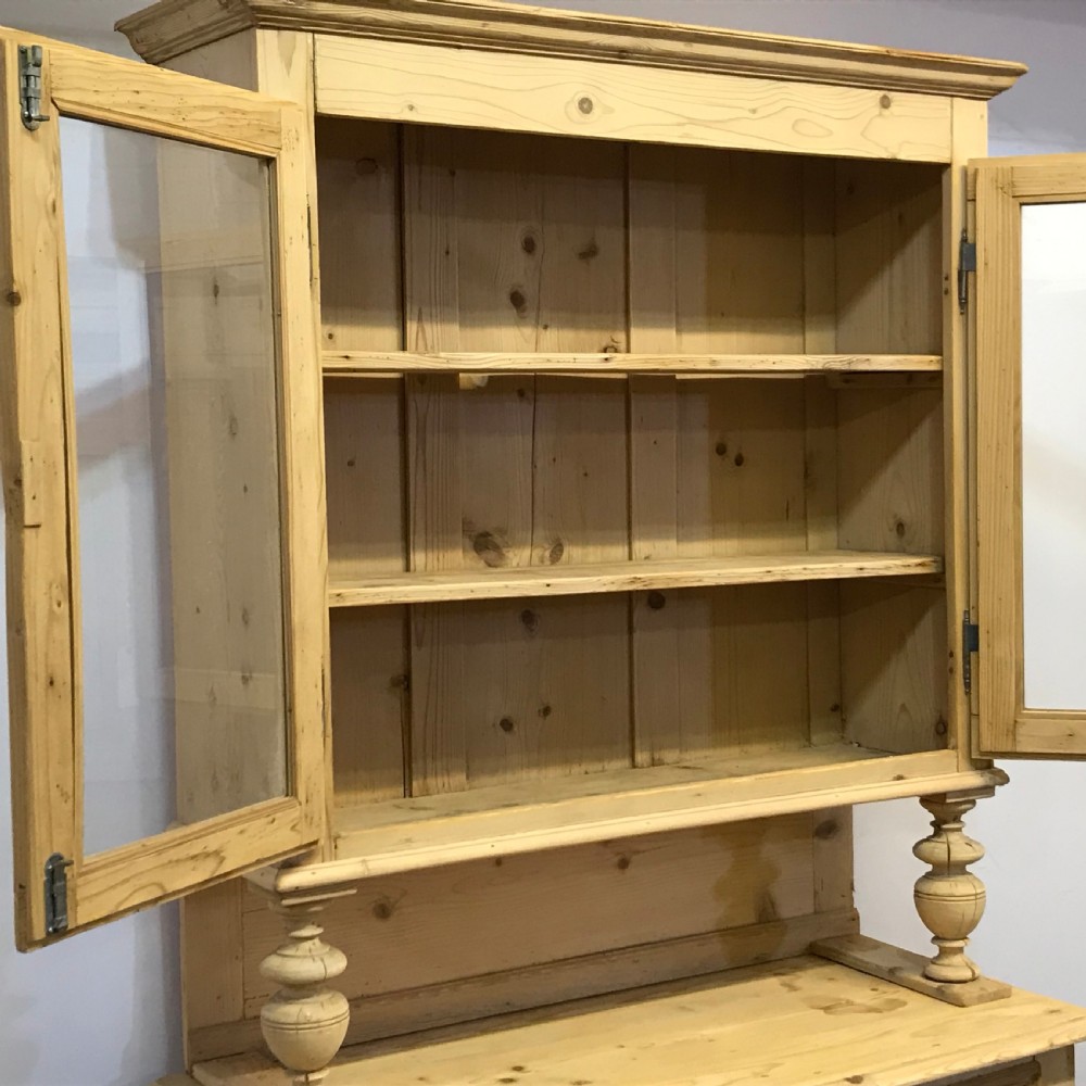 NARROW ANTIQUE PINE GLAZED TOP DRESSER View VIII