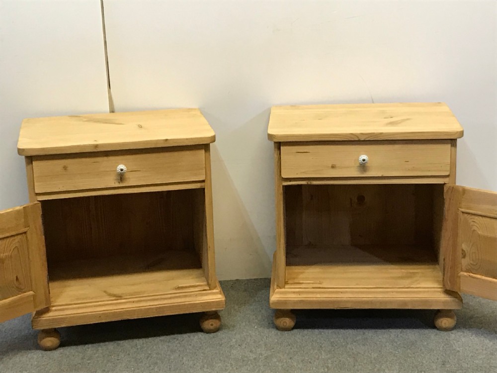 PAIR OF WIDE & LOW (DUMPY) 1920'S PINE BEDSIDE CUPBOARDS View II