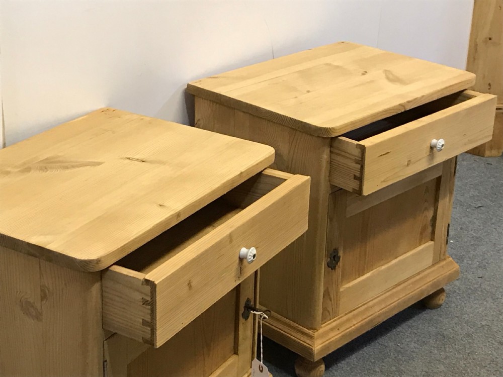 PAIR OF WIDE & LOW (DUMPY) 1920'S PINE BEDSIDE CUPBOARDS View III