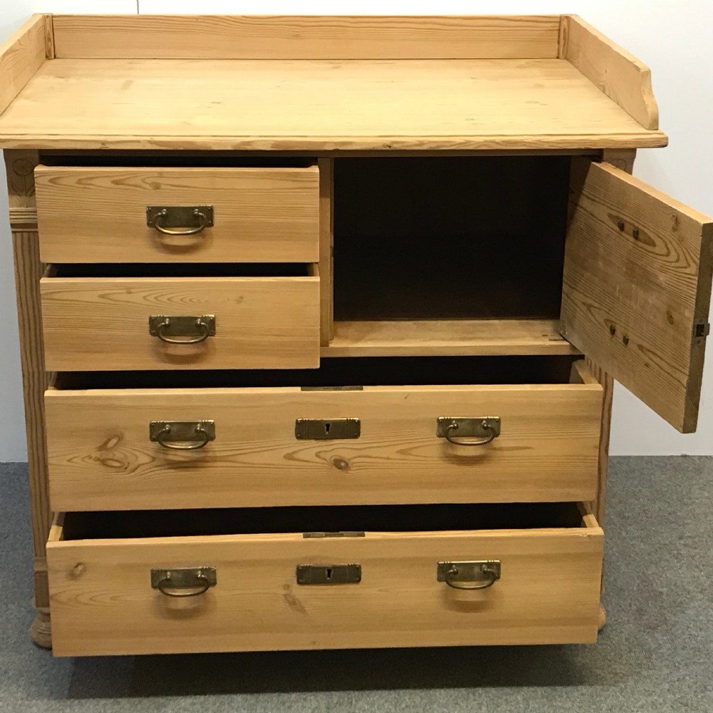 ANTIQUE PINE BANK OF DRAWERS WITH CUPBOARD View VI