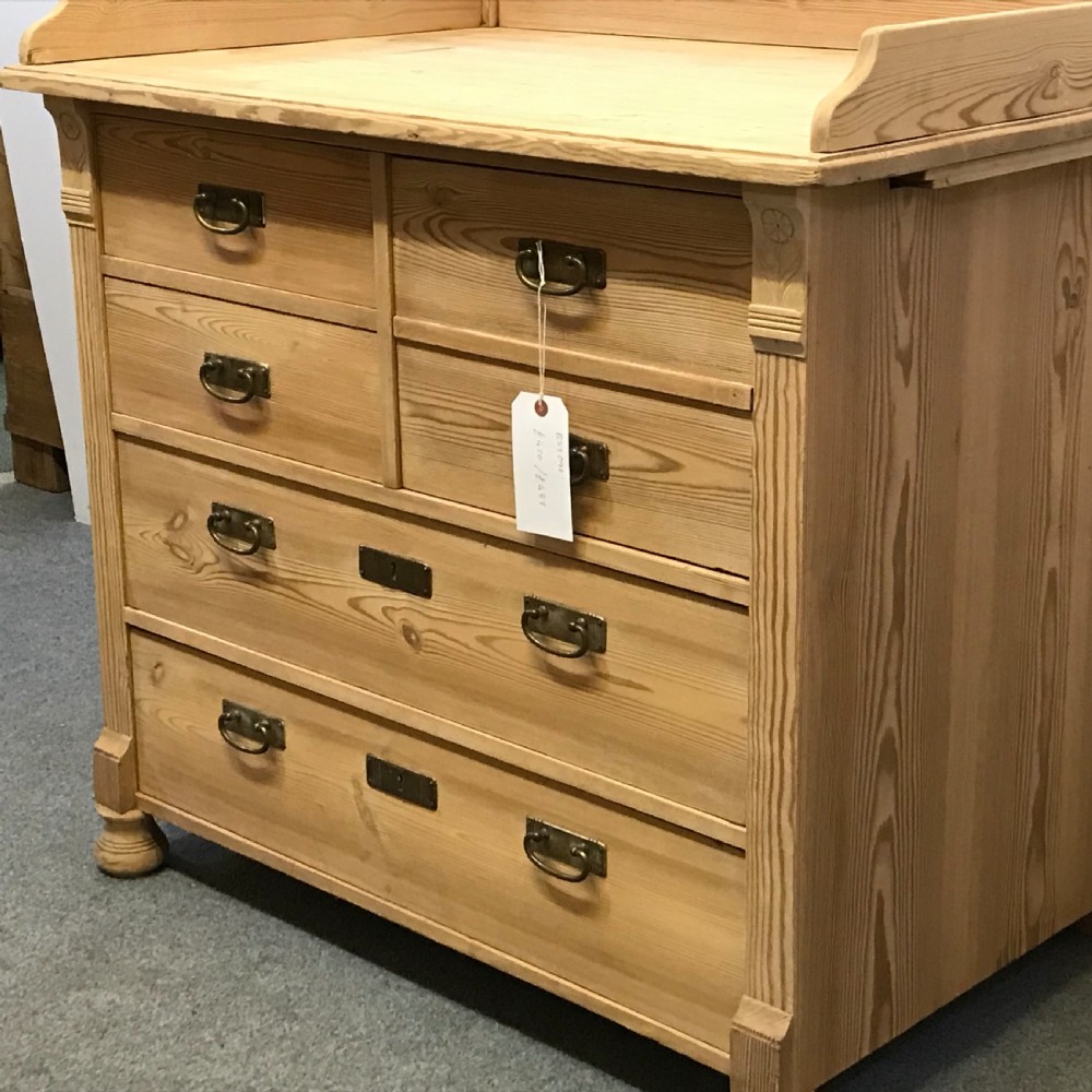 ANTIQUE PINE BANK OF DRAWERS WITH CUPBOARD View VII