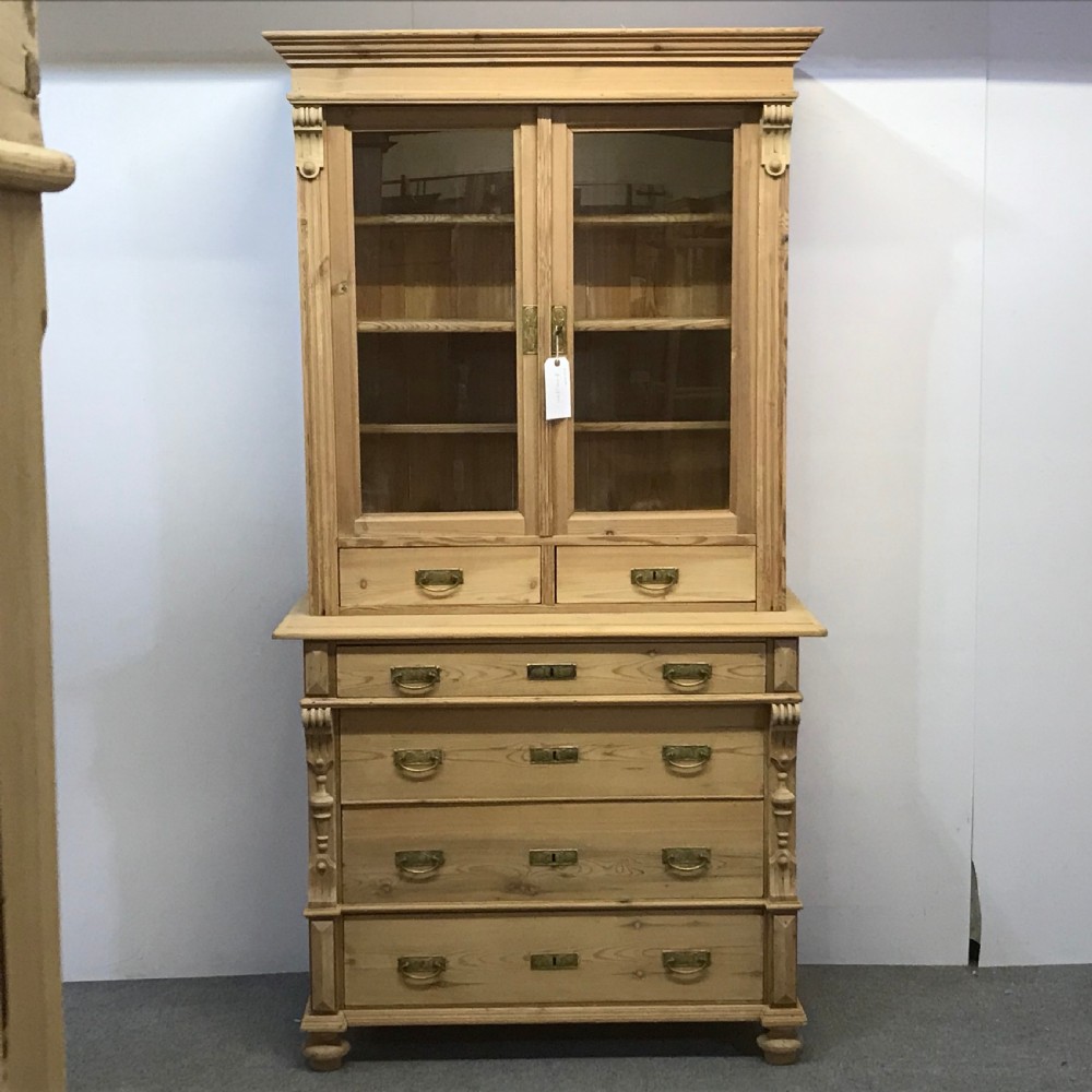 ANTIQUE PINE DISPLAY CABINET AND DRAWERS