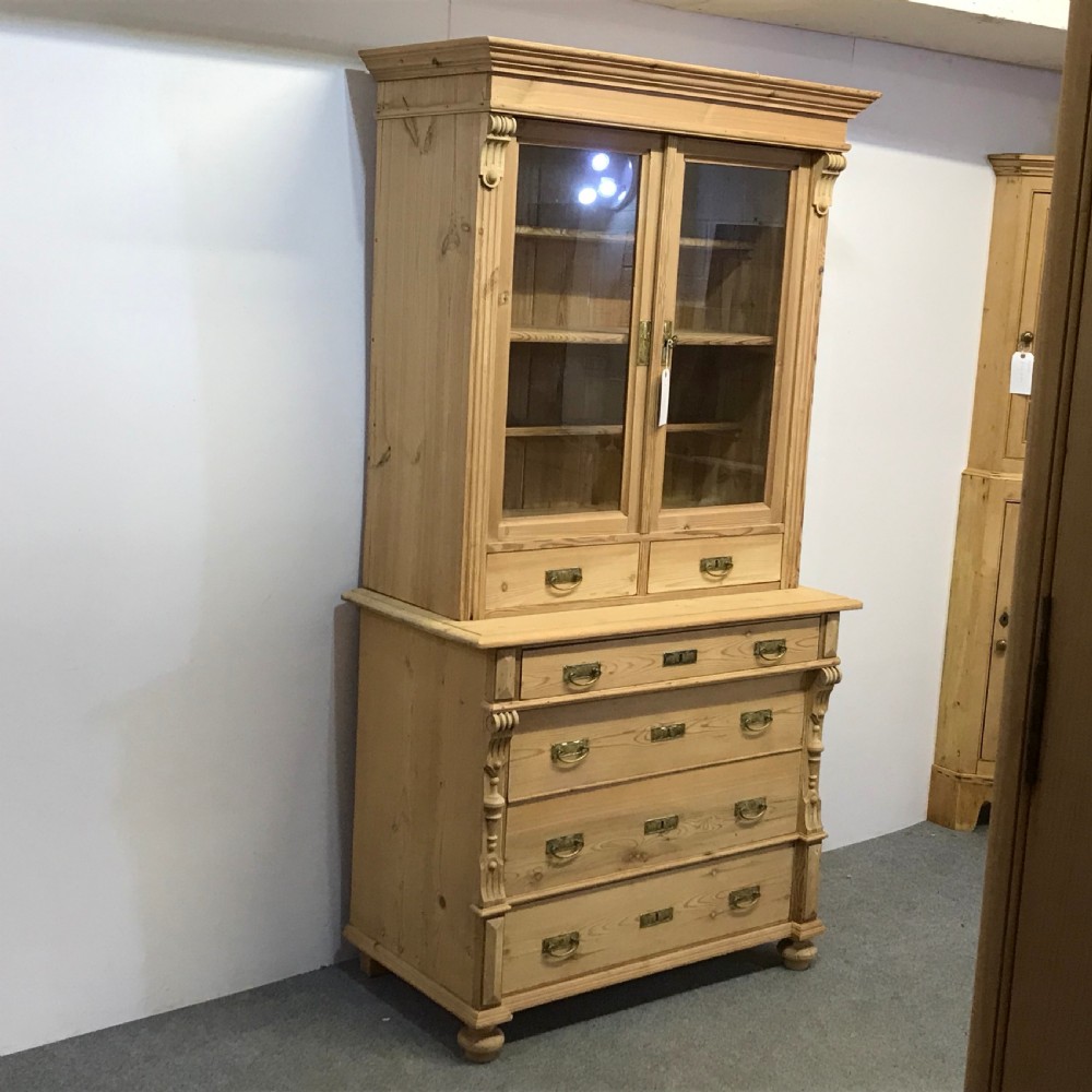 ANTIQUE PINE DISPLAY CABINET AND DRAWERS View II
